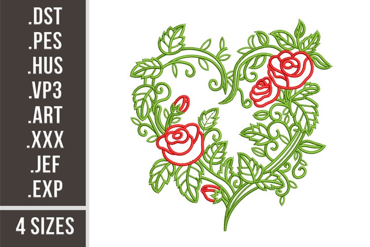 Heart With Roses | Floral Embroidery example image 1