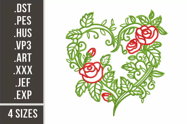 Heart With Roses | Floral Embroidery