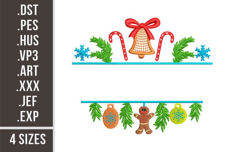 Family Christmas Split Monogram | Machine Embroidery Design example image 1