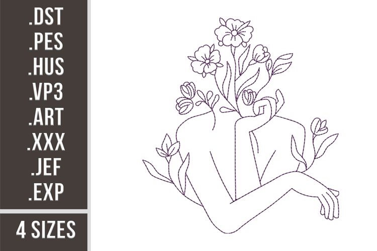 Floral Woman | Flowers Redwork Embroidery example image 1