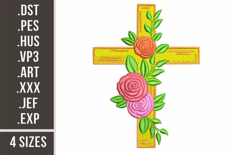Christian Cross with Flowers | Embroidery Design
