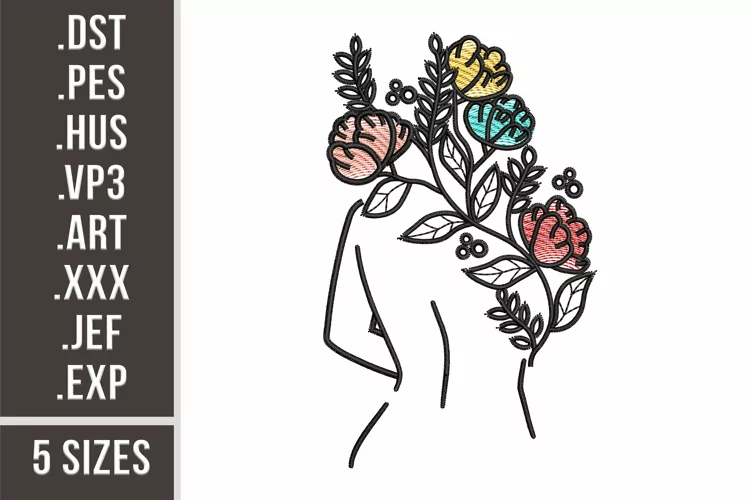 Woman With Florals| Flowers Embroidery