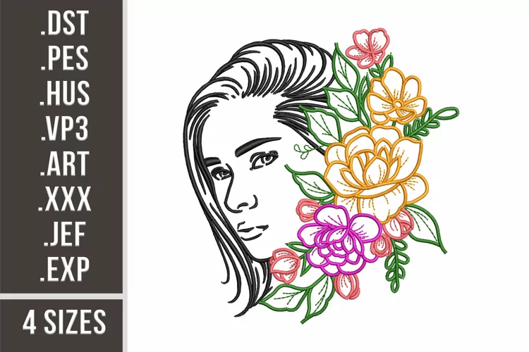 Floral Woman Portrait | Girl Embroidery Design