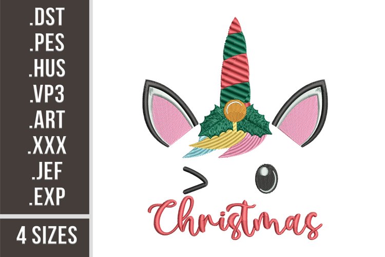 Christmas Unicorn Face | Embroidery Design