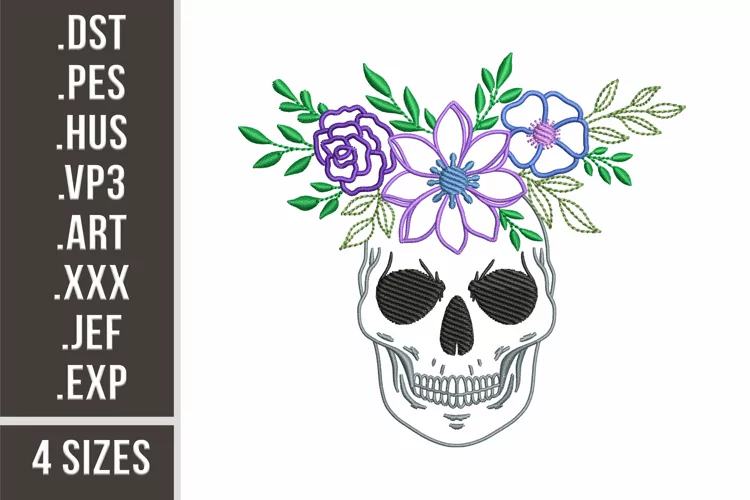 Skull With Flowers | Scary Embroidery