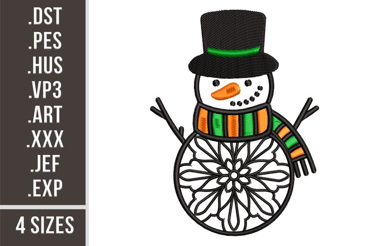 Winter Snowman in Scarf 4 sizes | Embroidery Design example image 1