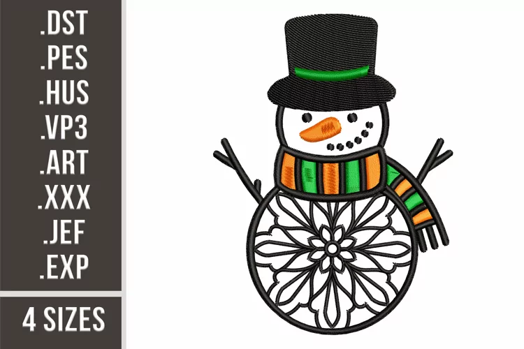 Winter Snowman in Scarf 4 sizes | Embroidery Design