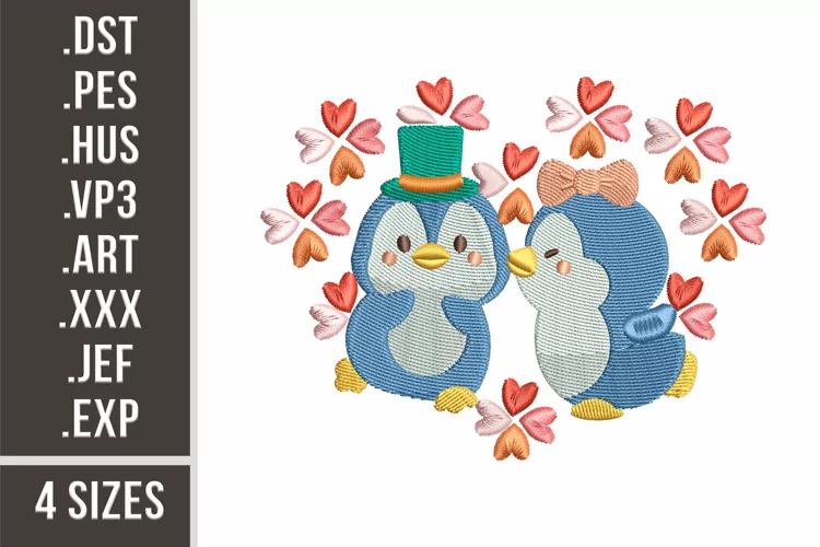 Cute Penguins in Love | Embroidery Design