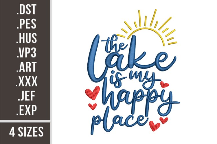 The Lake Is My Happy Place | Summer Quote Embroidery example image 1