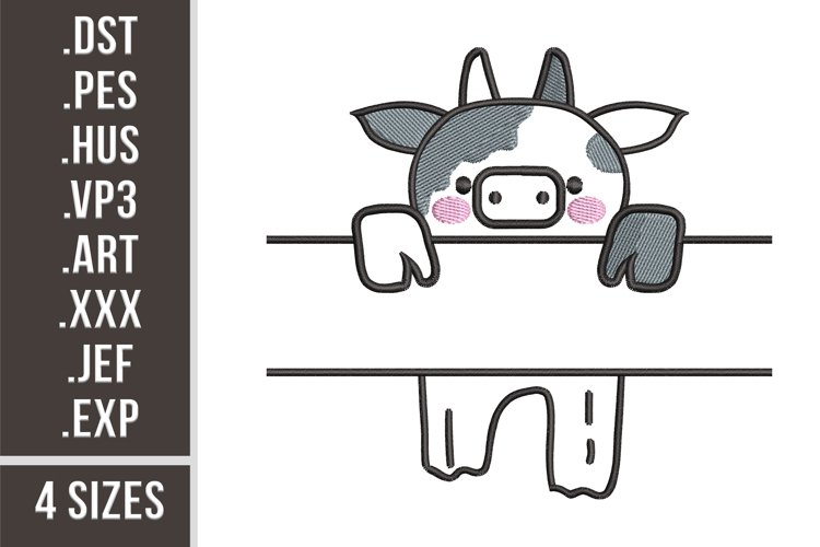 Baby Cow | Split Monogram Embroidery example image 1