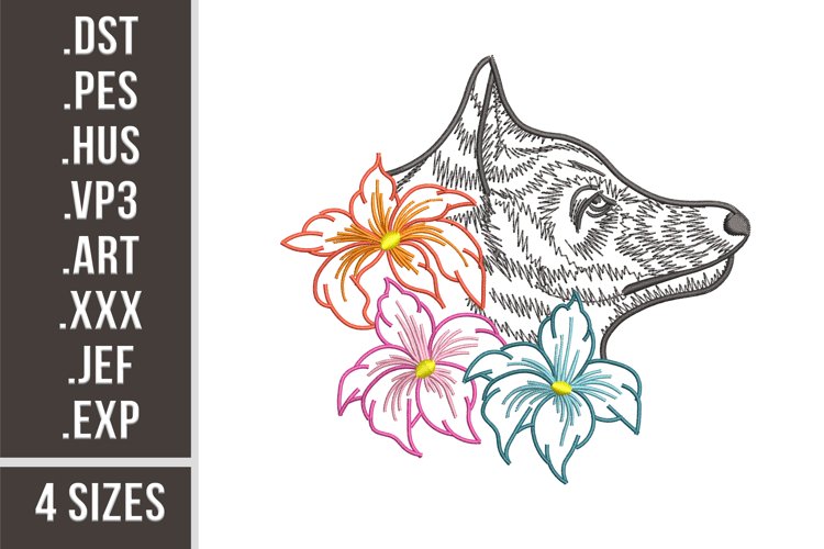 Wolf With Lily Flowers | Floral Animal Embroidery example image 1