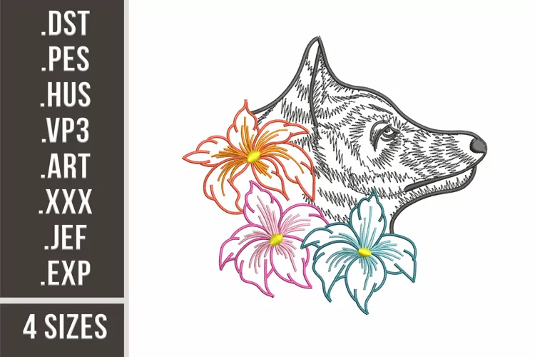 Wolf With Lily Flowers | Floral Animal Embroidery