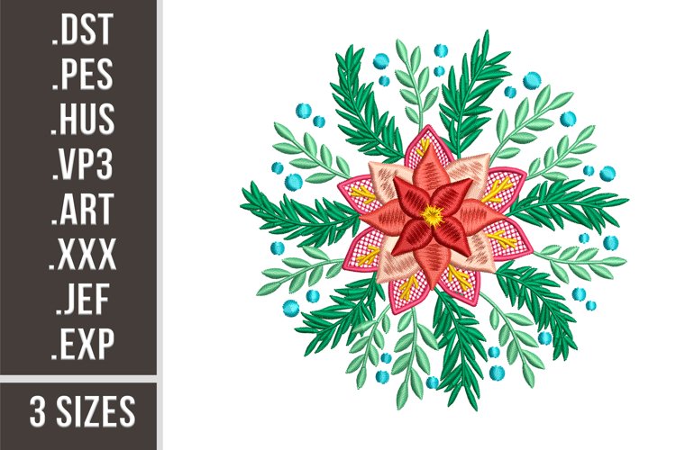 Poinsettia Floral Mandala | Embroidery Design