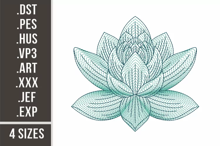 Lotus With Gradient Color| Redwork Embroidery