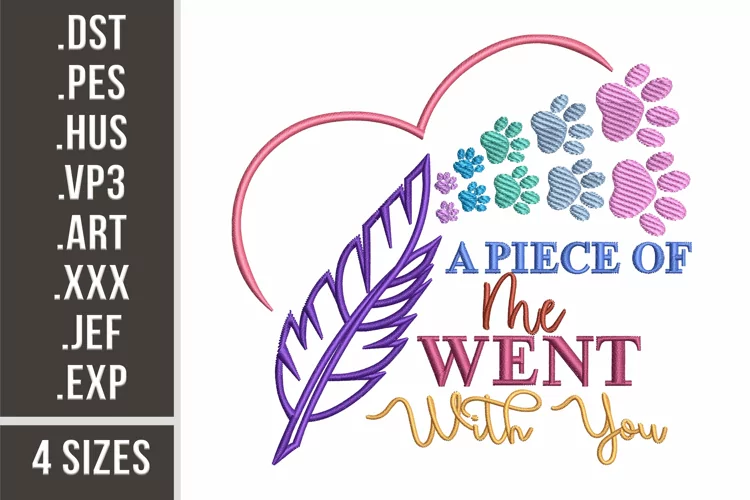 Paws with Feather | Pet Memorial Embroidery Designs