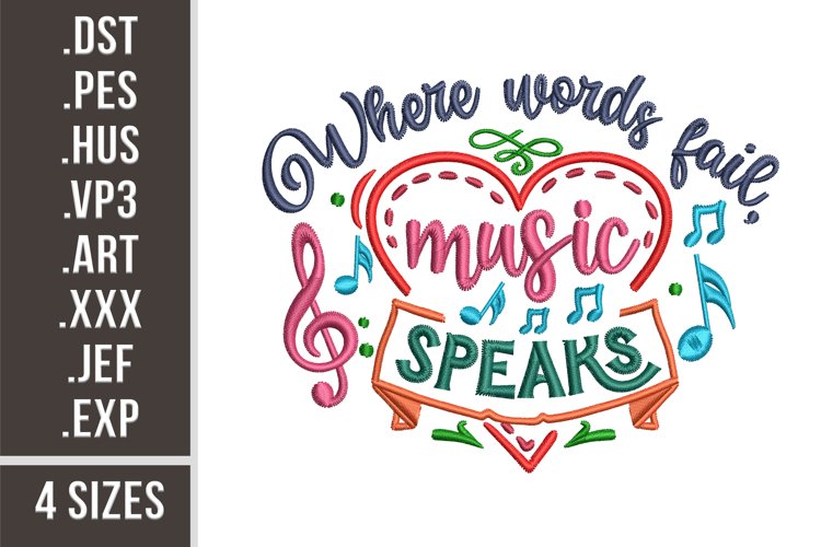 Where Music Fail Music Speaks| Quote Embroidery example image 1