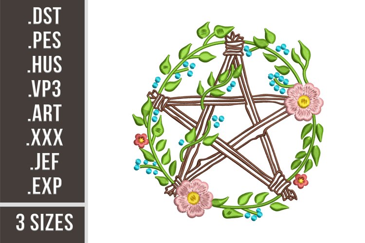 Floral Pentacle | Wicca Witch Embroidery example image 1