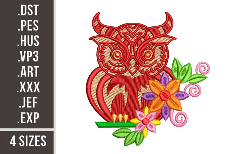 Floral Owl | Embroidery Design example image 1