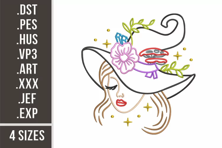 Beautiful Mythical Witch | Woman in Hat Embroidery