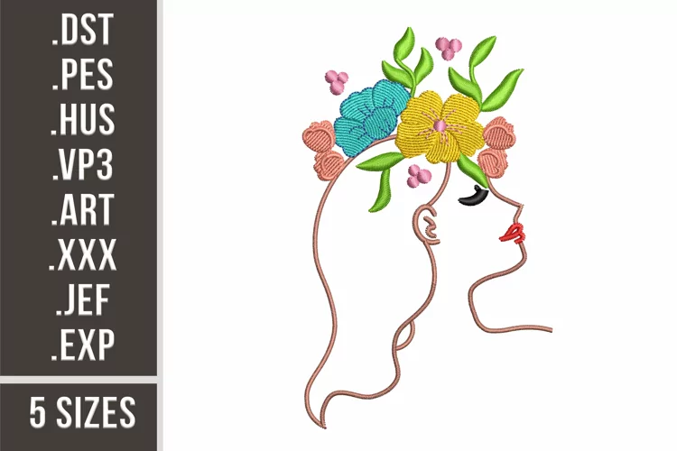 Woman Portrait With Flowers | Floral Embroidery