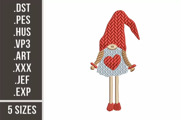 St. Valentine's Girl Gnome | Embroidery Design