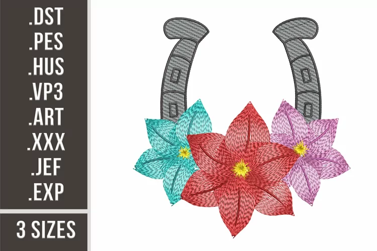 Horseshoe with Flowers | Embroidery Design
