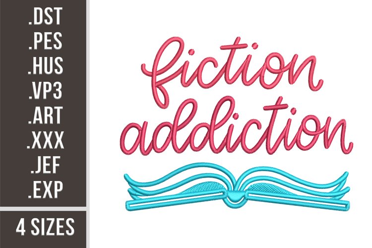 Fiction Addiction| Book Reading Embroidery Design example image 1
