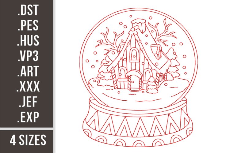 Christmas Snow Magic Ball with House | Redwork Embroidery example image 1