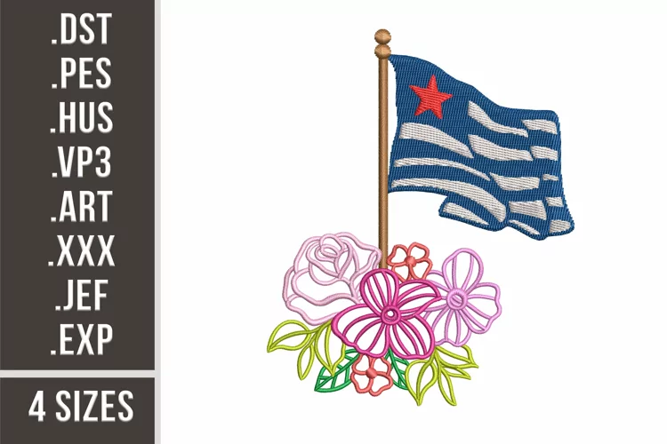 Flag With Flowers | 4th Of July Embroidery