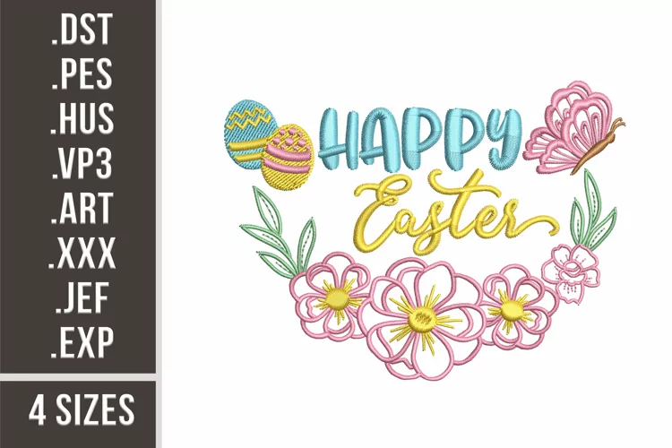 Happy Easter with Eggs And Butterflies | Floral Easter Embro