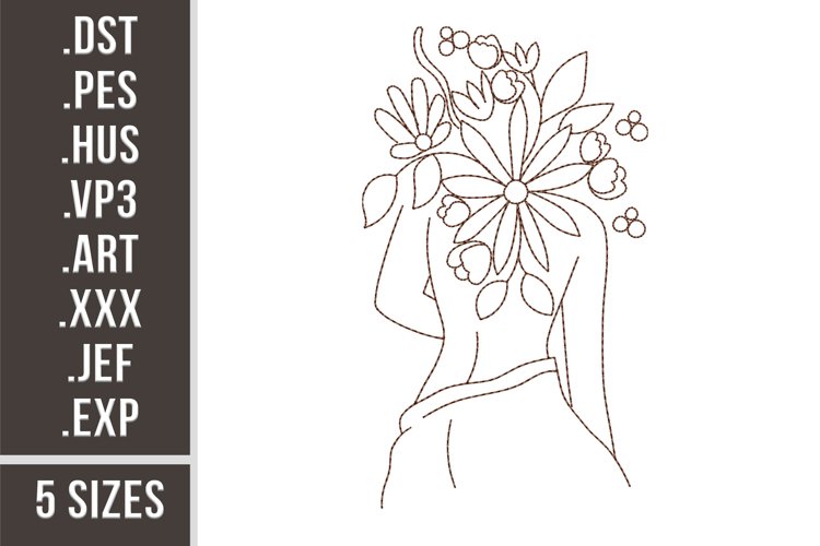 Floral Woman's Back | Flowers Redwork Embroidery example image 1