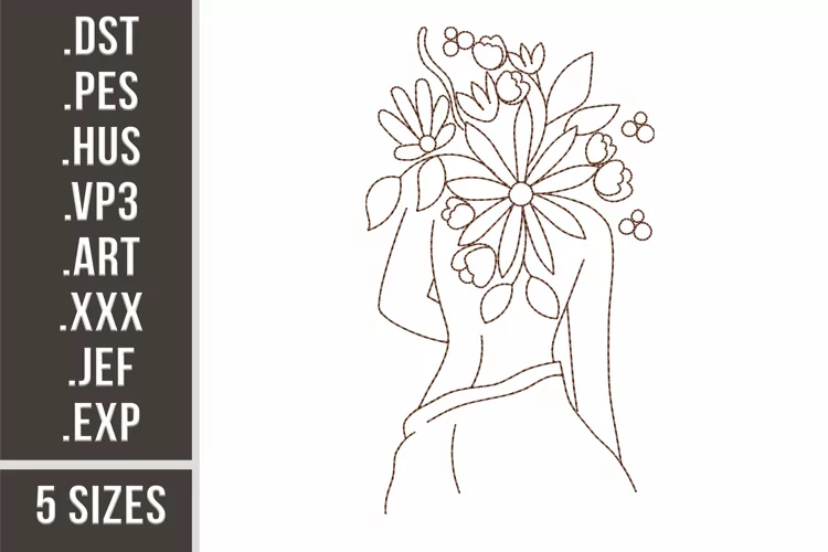 Floral Woman's Back | Flowers Redwork Embroidery