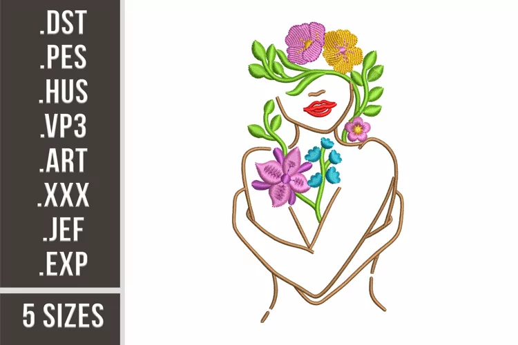 Woman With Flowers | Floral Embroidery