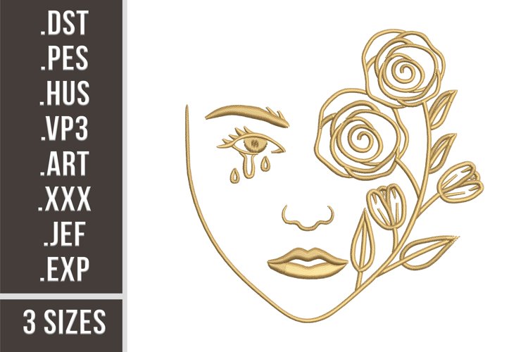 Crying Floral Woman | Embroidery Design example image 1