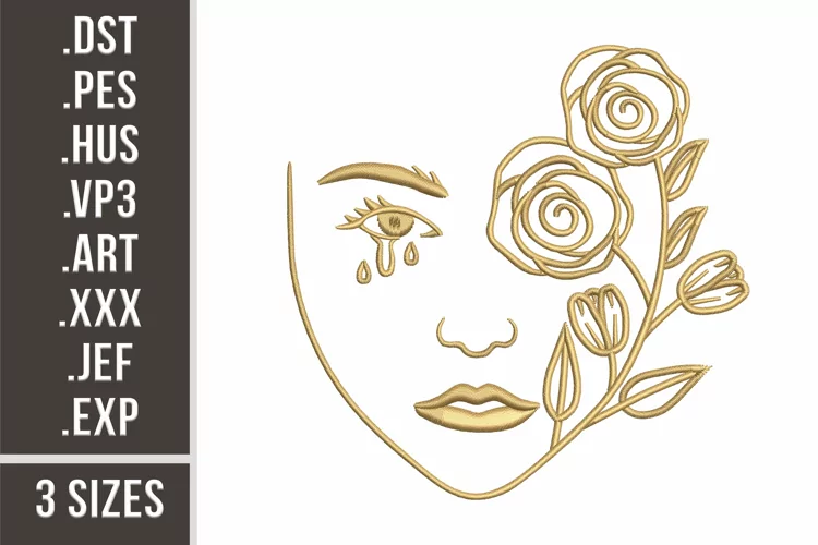 Crying Floral Woman | Embroidery Design