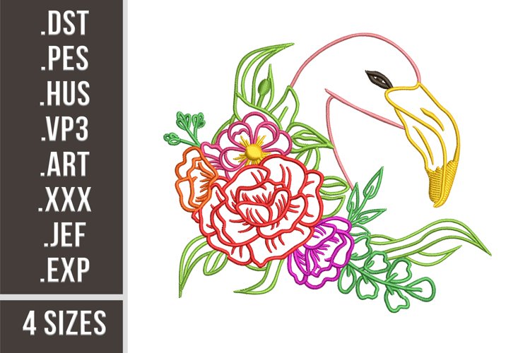 Floral Flamingo | Birds Embroidery Design example image 1