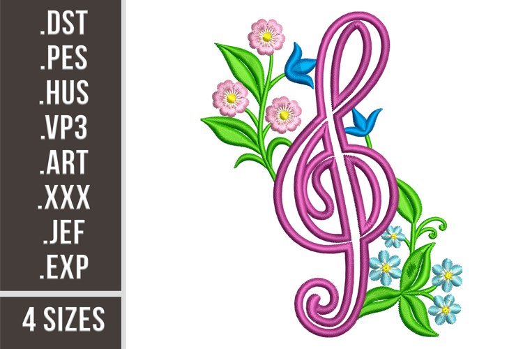 Floral Treble Clef | Embroidery Design example image 1