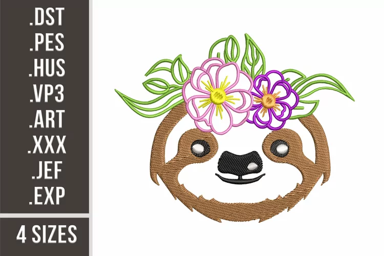 Floral Sloth| Animal Embroidery Design