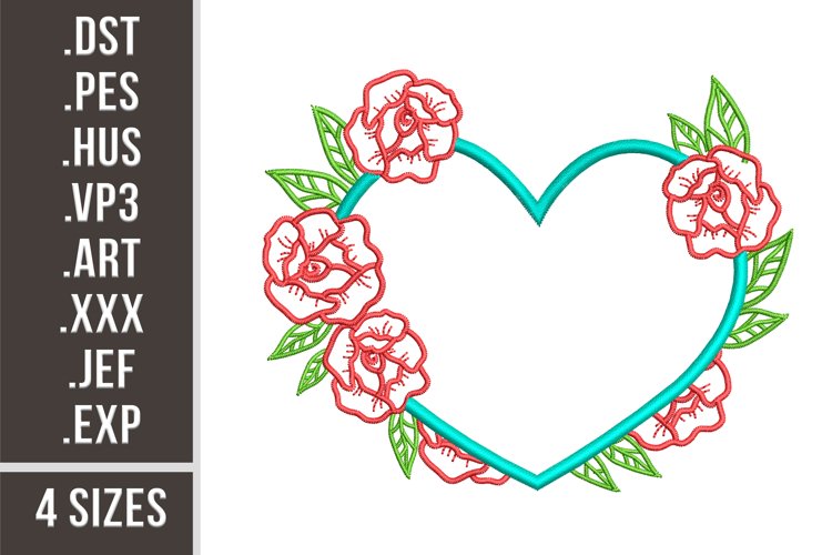Floral Heart Frame | Embroidery Design example image 1