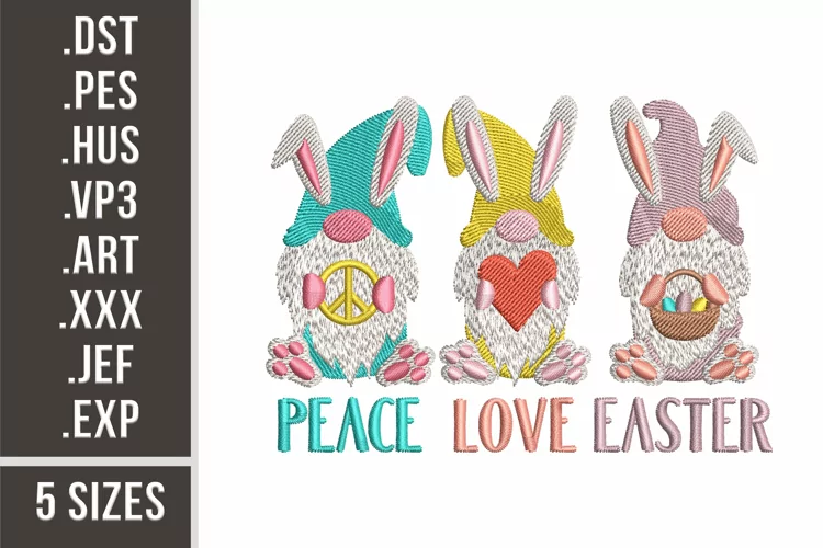 Peace Love Easter | Easter Gnomes Embroidery