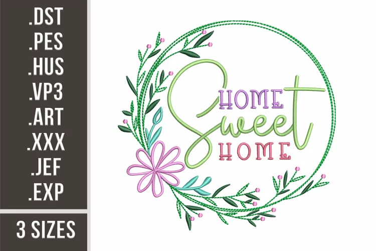 Home Sweet Home | Floral Wreath Embroidery