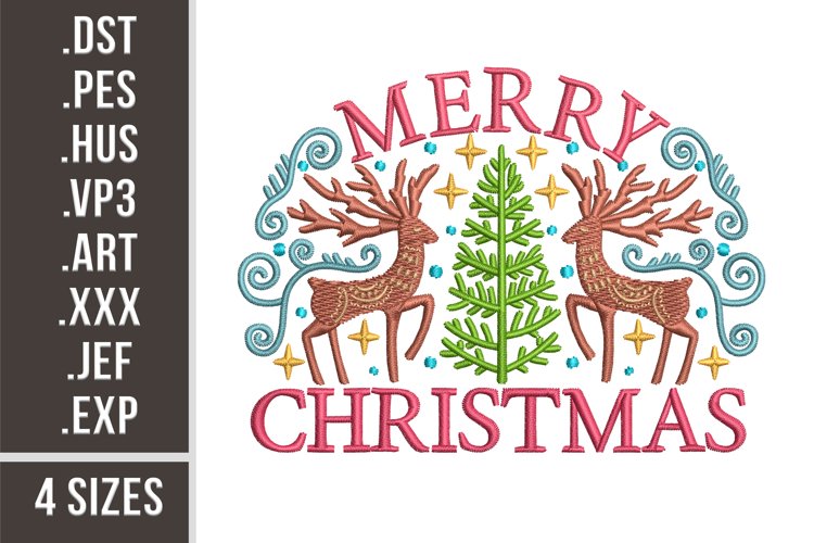 Christmas Deers with Ornament | Retro Embroidery example image 1