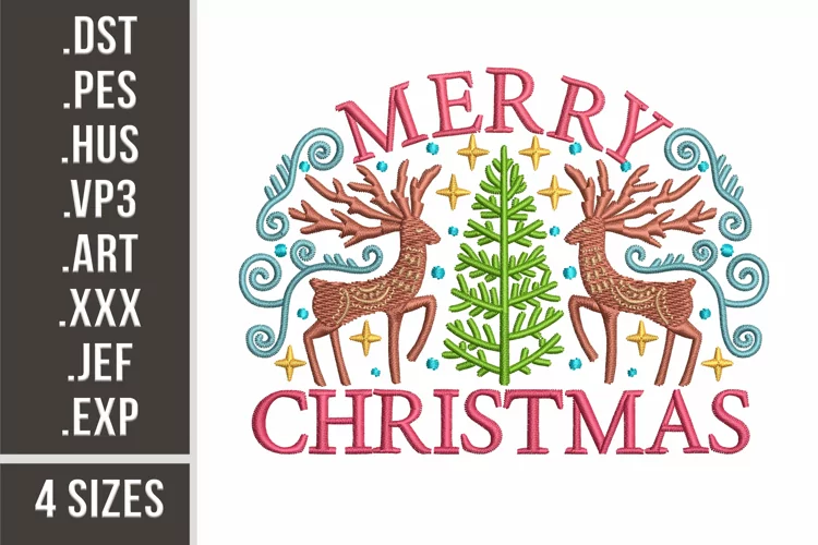 Christmas Deers with Ornament | Retro Embroidery