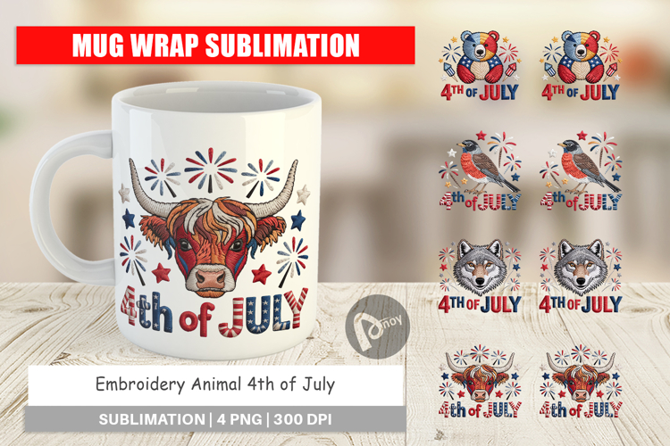 Mug Wrap 4th of July Embroidery Animal