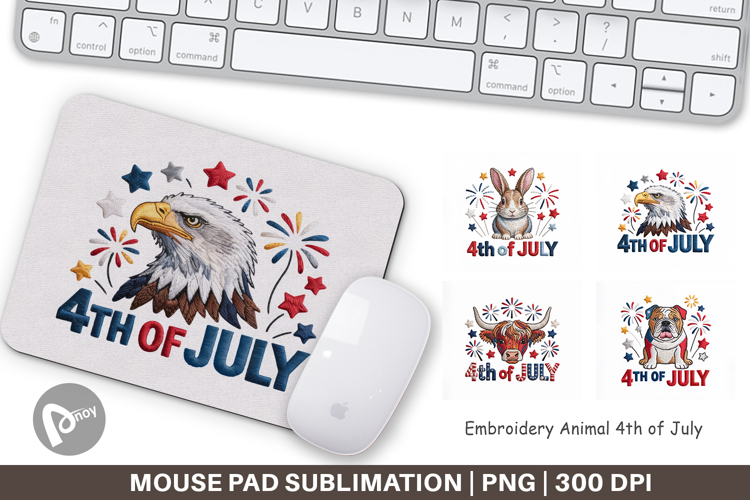 Mouse Pad 4th of July Embroidery Animal