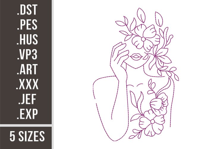 Floral Girl | Redwork Embroidery example image 1