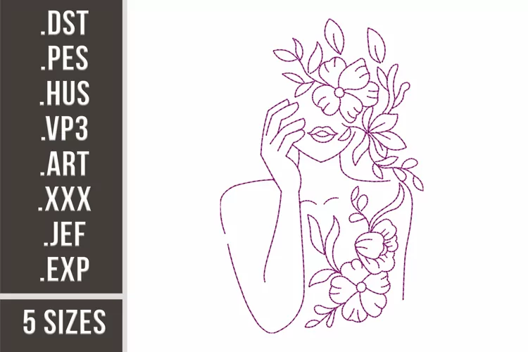 Floral Girl | Redwork Embroidery