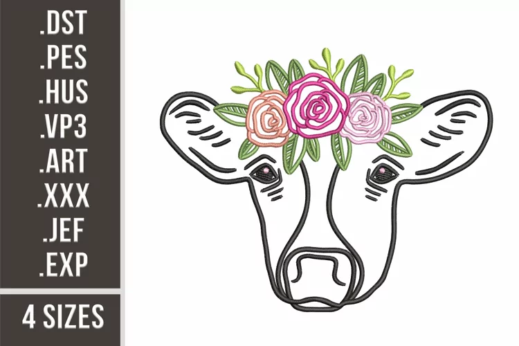 Floral Cow Portrait | Farmhouse Animal Embroidery