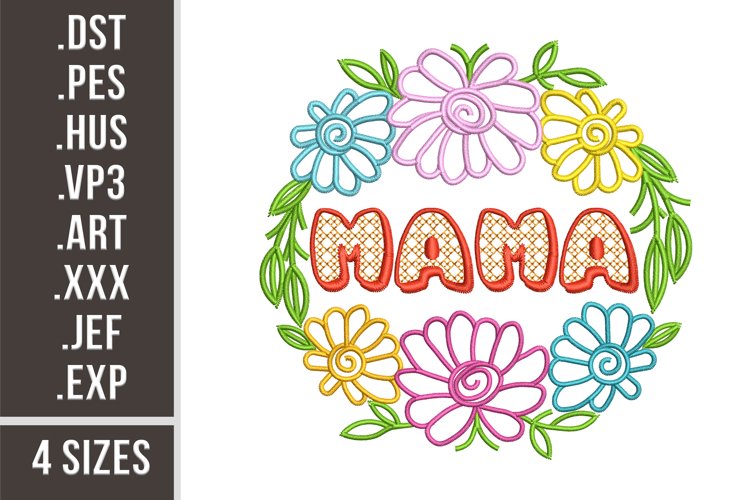 Mama in a Floral Wreath | Embroidery Design example image 1