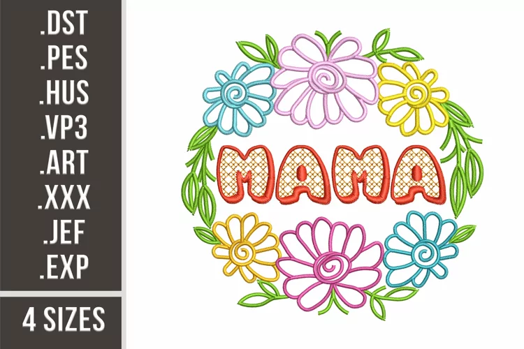 Mama in a Floral Wreath | Embroidery Design